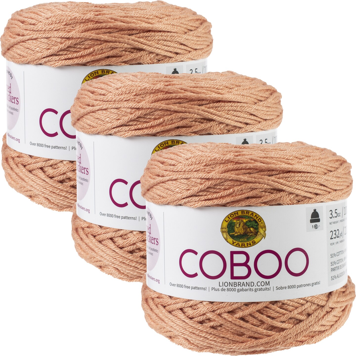 (3 Pack) Lion Brand Coboo Yarn - Peach