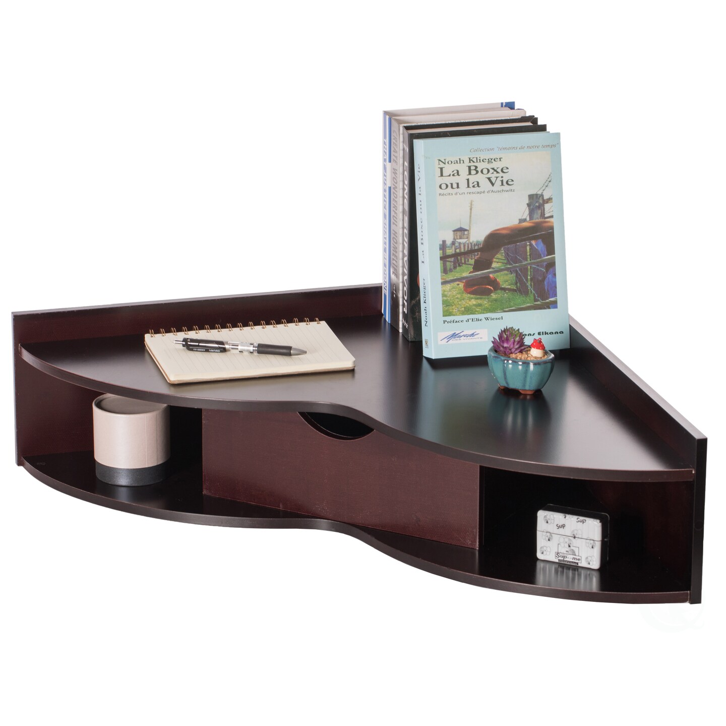 Corner Desk Heart Shaped Wall Mounted Office Table with Drawer and Two Shelves Computer Writing Desk