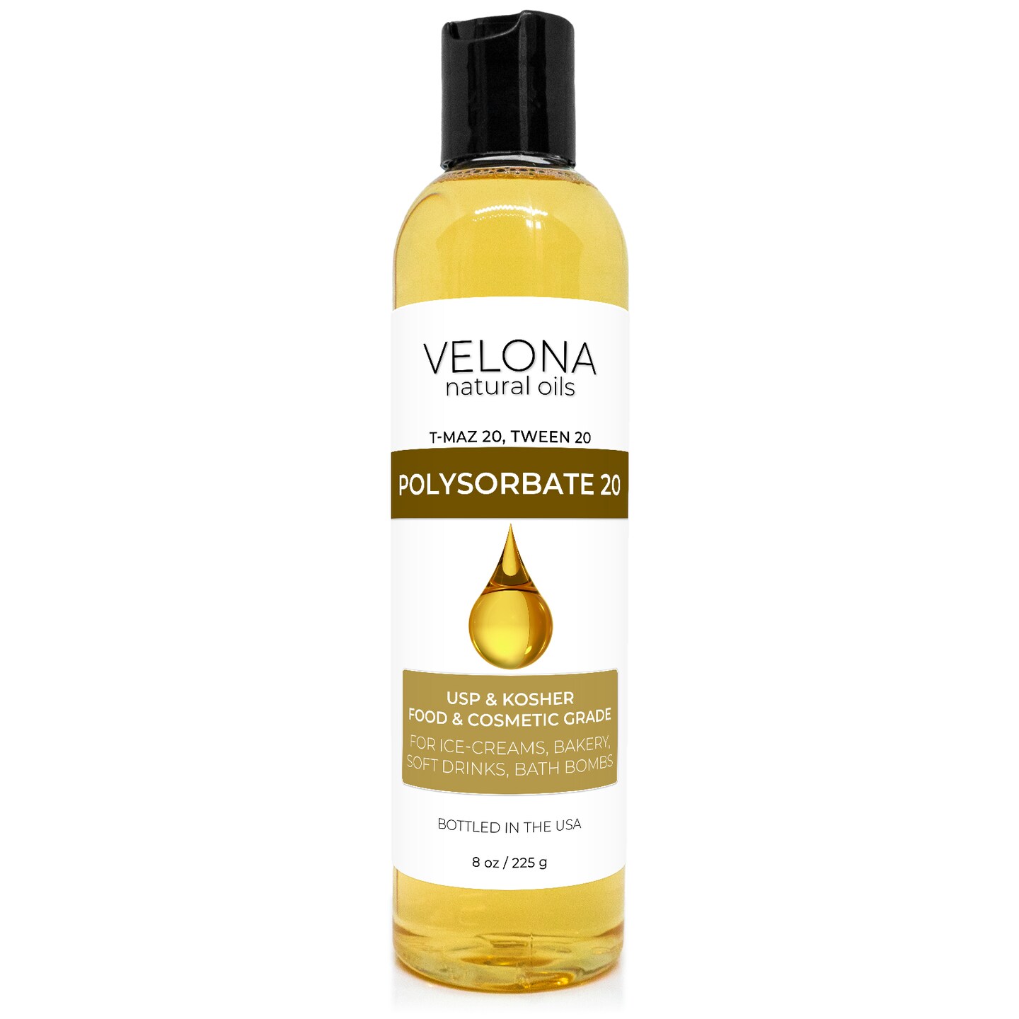 Polysorbate 20 by Velona - 8 oz | Solubilizer, Food &#x26; Cosmetic Grade | All Natural for Cooking, Skin Care and Bath Bombs | Use Today - Enjoy Results