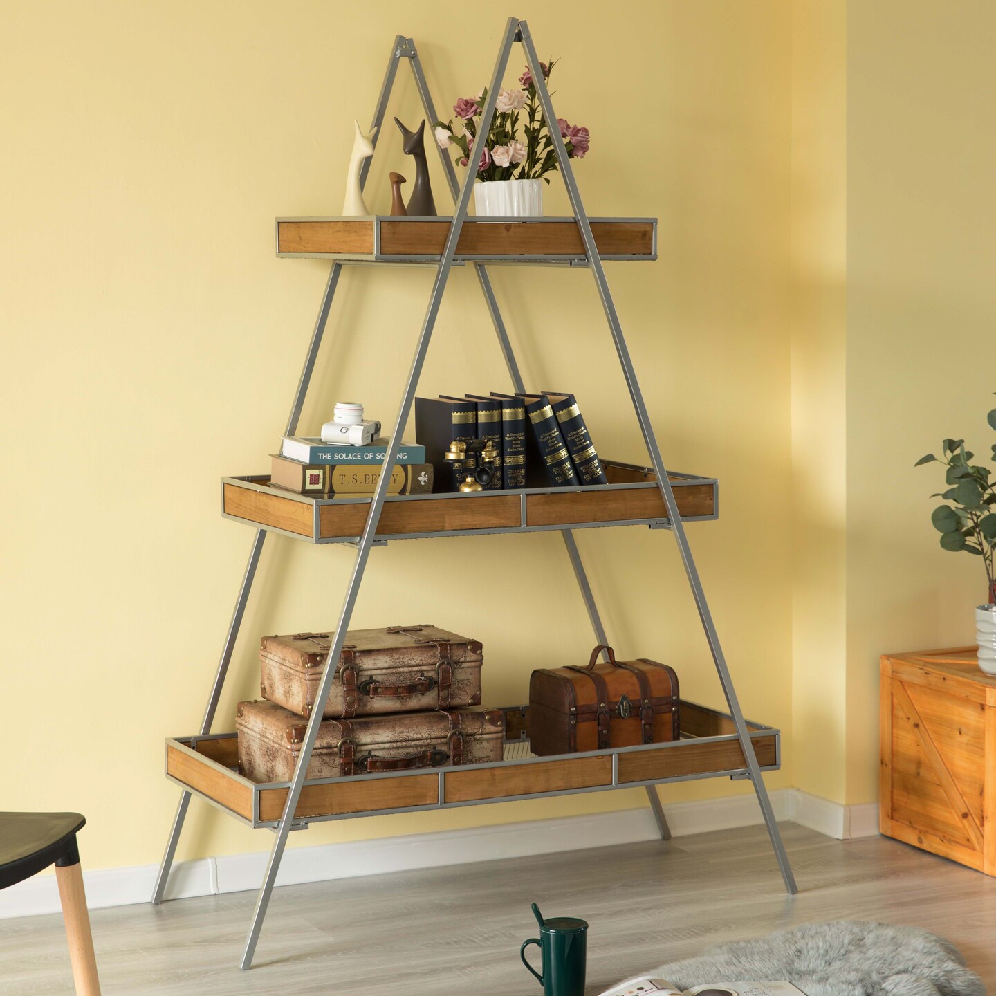 Large Ladder Triangular 3 Tier Metal Display Shelving Server Rack
