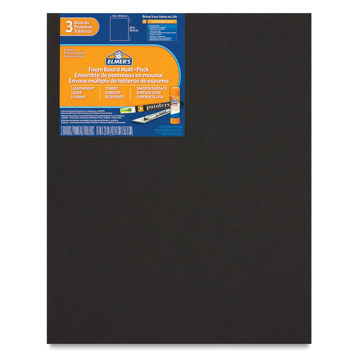 Blackcore Foam Board Pack - 16" x 20" x 3/16", Black, Pkg of 3