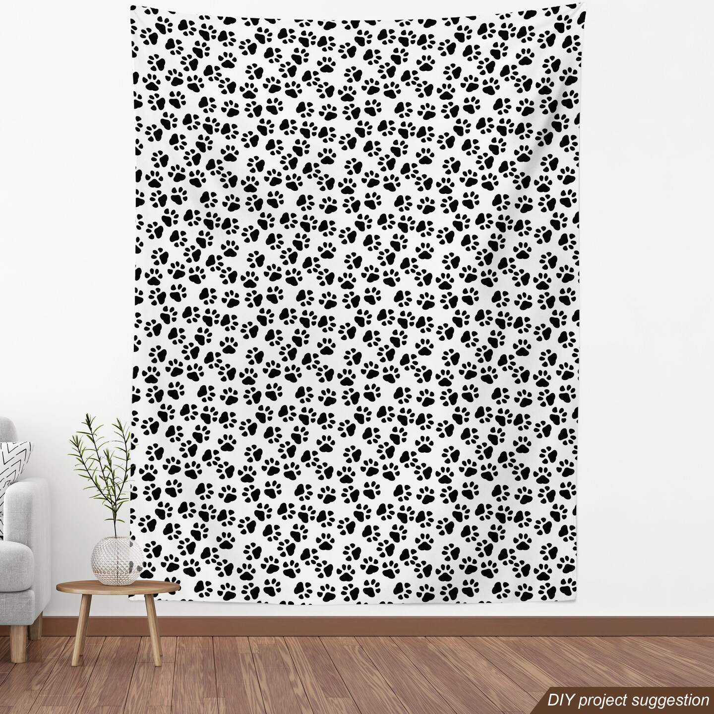 Ambesonne Paw Print Fabric by The Yard, Animal Feet Sign Pattern in Monochromatic Style Dog Cat Puppy Kitten, Decorative Fabric for Upholstery and Home Accents, 2 Yards, White Charcoal