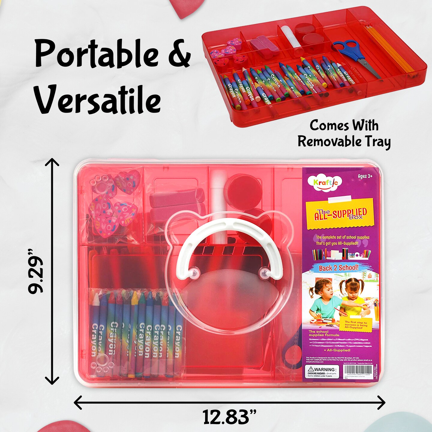 Kraftic School Supplies Set Complete Back to School Supplies Kit with  Removable Tray and Organizer Art Supplies for Kids of All Ages