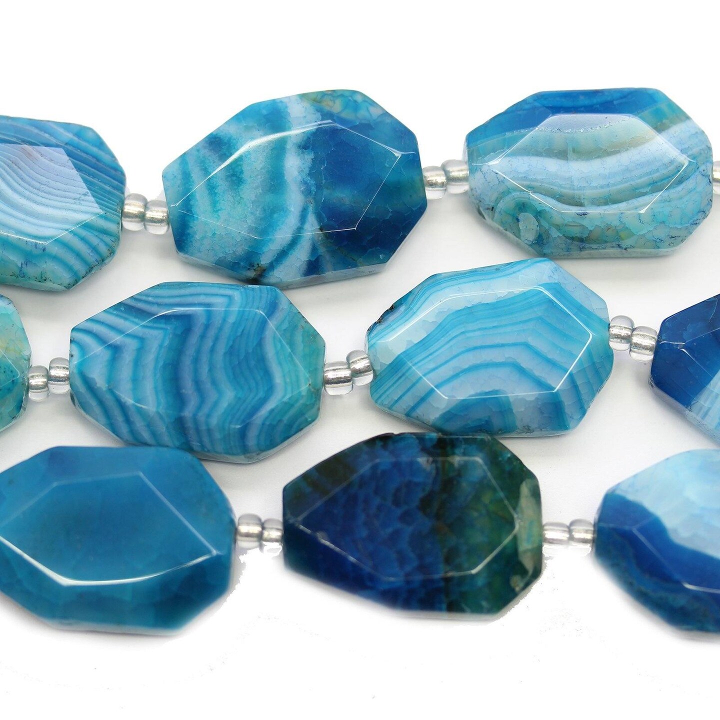 Aqua Dyed Crackle Agate Faceted Nugget Beads Approx 18x25mm