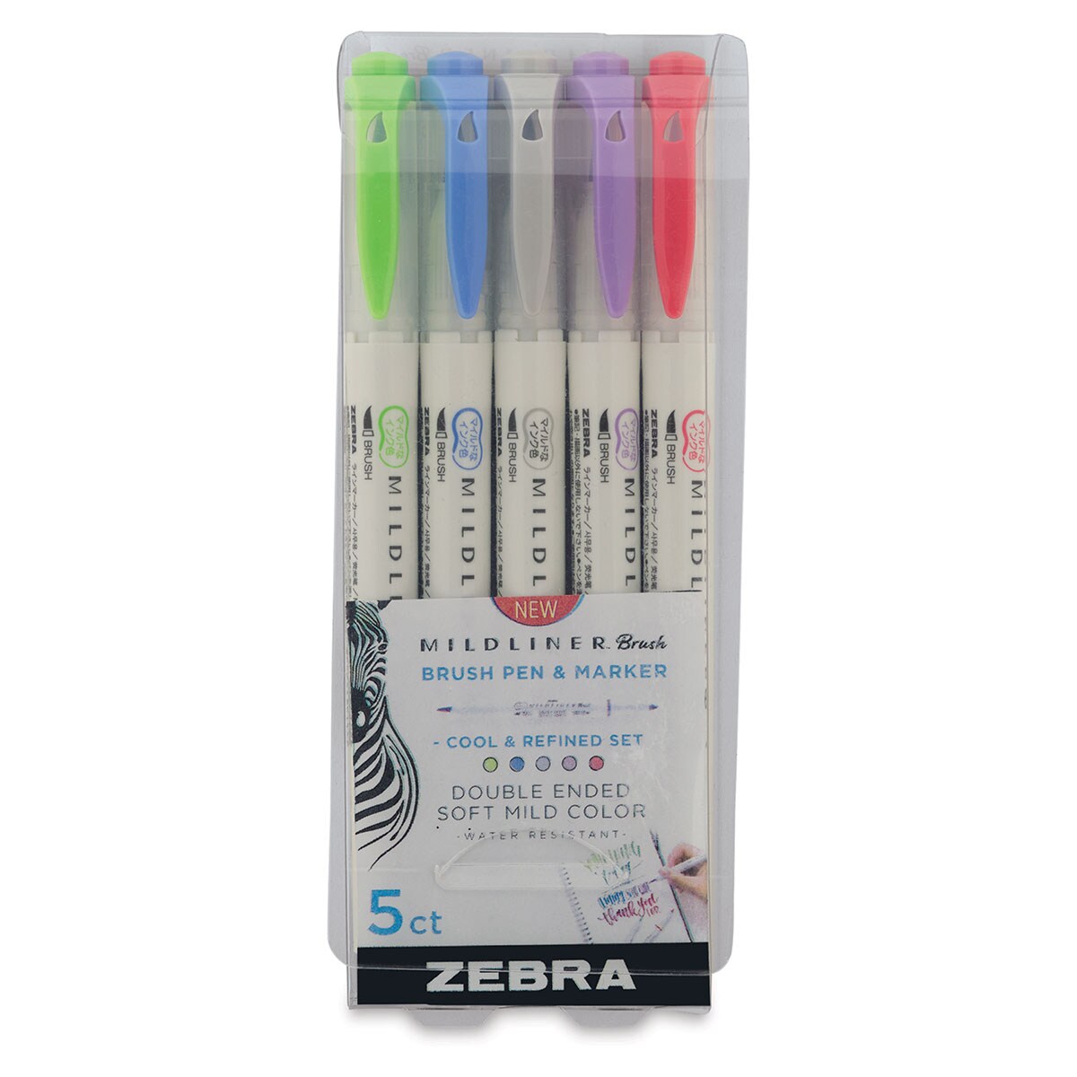 Zebra Mildliner Double Ended Brush Pens - Set of 5, Cool and Refined Colors