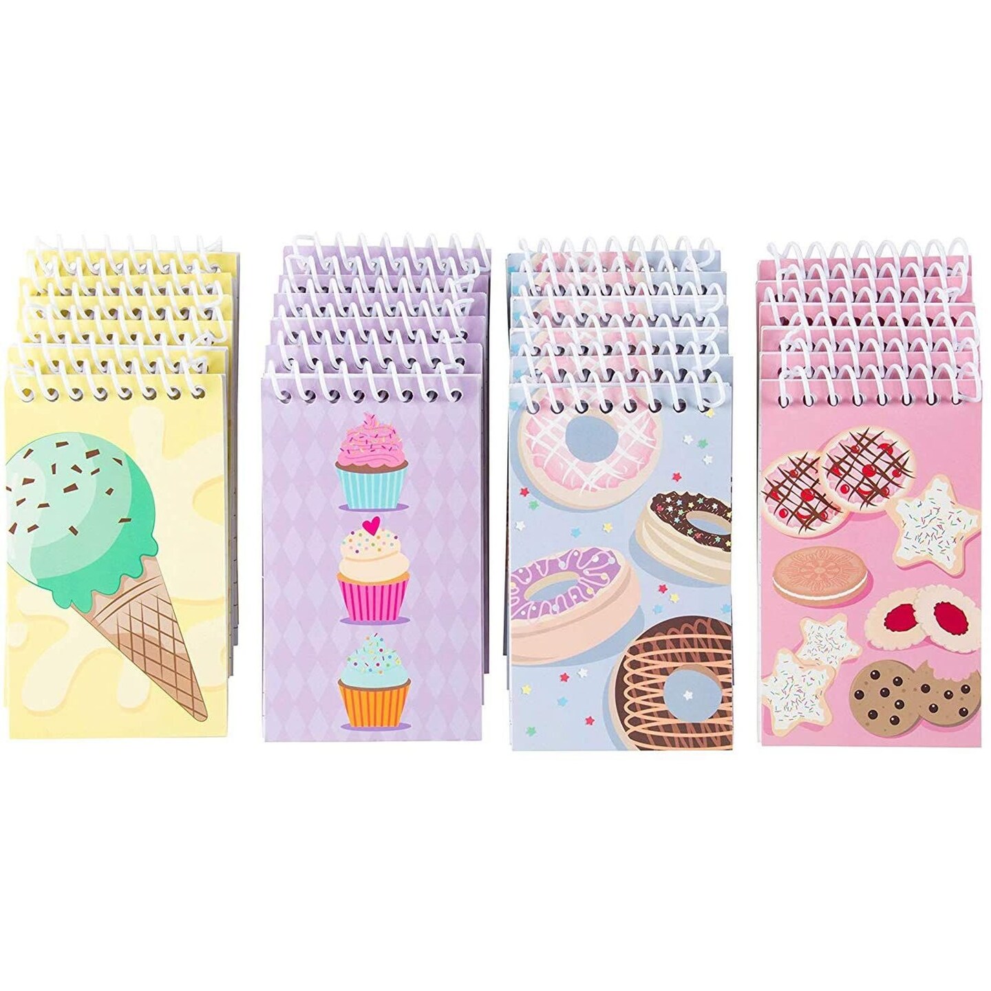 24 Pack Spiral Notepads 3x5 inches - Baking Party Favors for Kids - Mini Notebooks with Donut Cupcake Ice Cream Designs