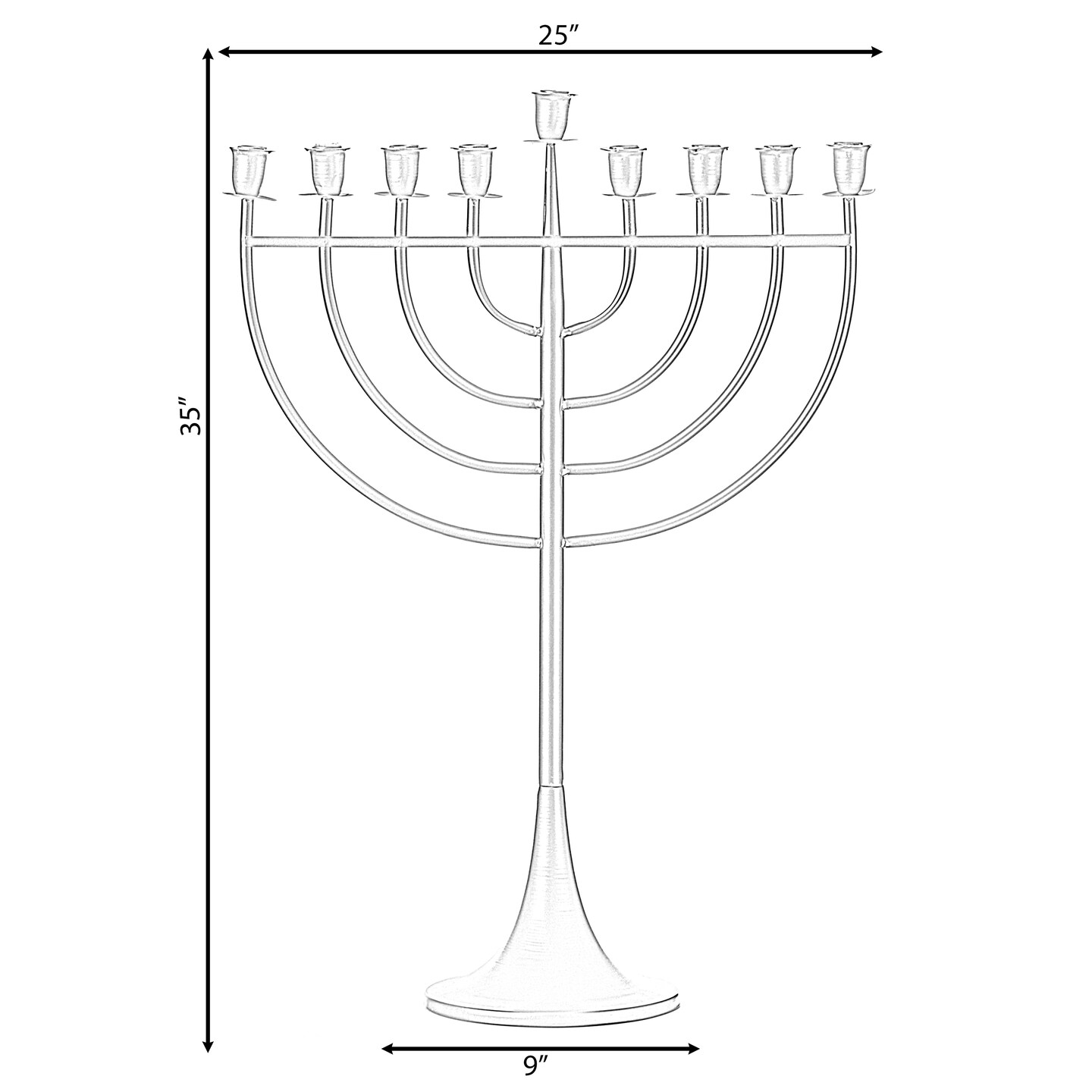 Modern Solid Metal Judaica Hanukkah Menorah 9 Branched Candelabra