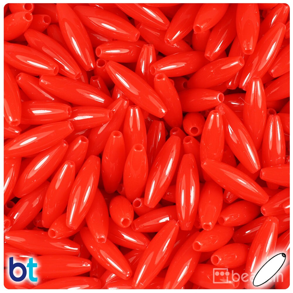 BeadTin Bright Red Opaque 19mm Spaghetti Plastic Craft Beads (150pcs)