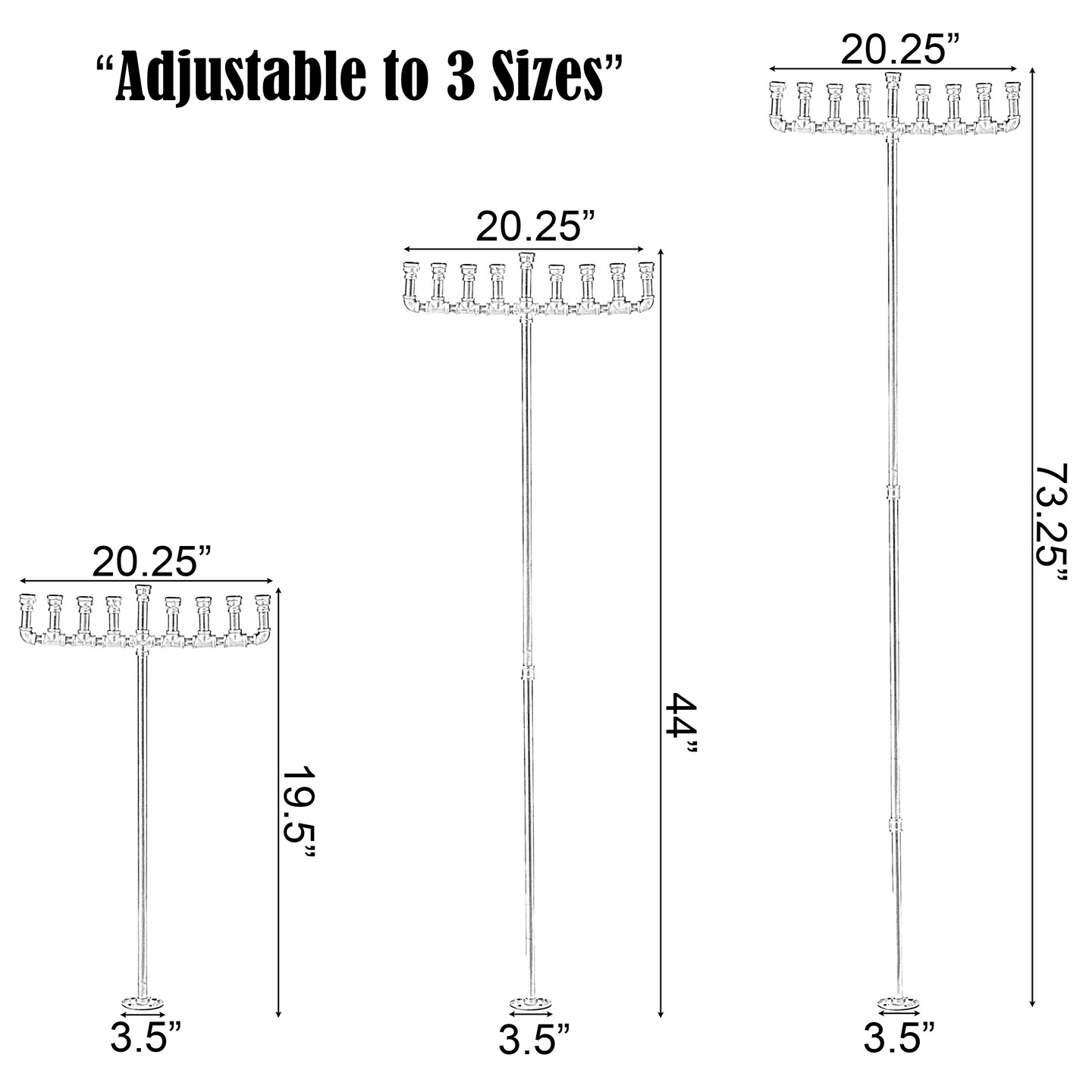 Industrial Galvanized Antique Silver Metal Pipe Hanukkah Menorah