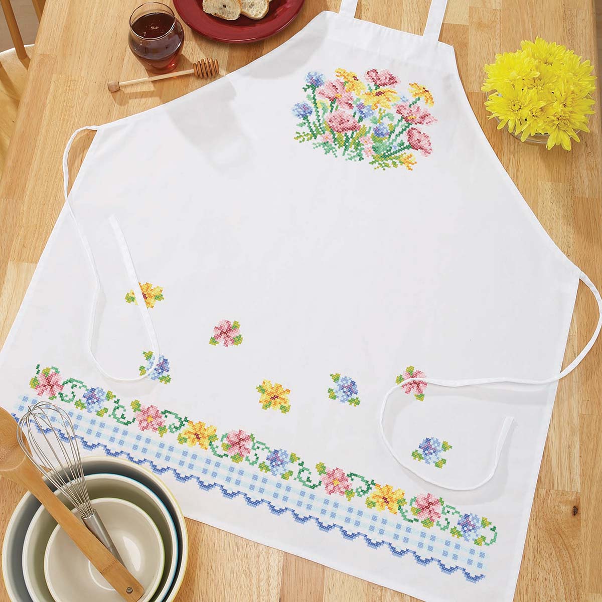 Herrschners Cottage Blooms Apron Stamped CrossStitch Michaels