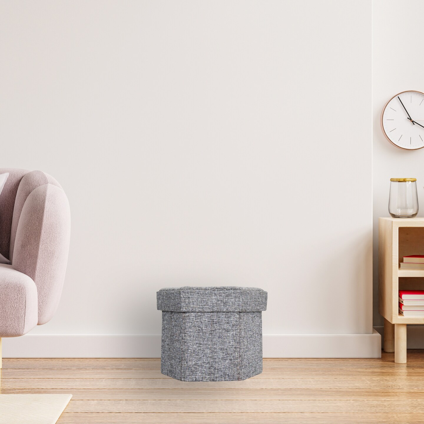 Decorative Grey Foldable Hexagon Ottoman for Living Room, Bedroom, Dining, Playroom or Office