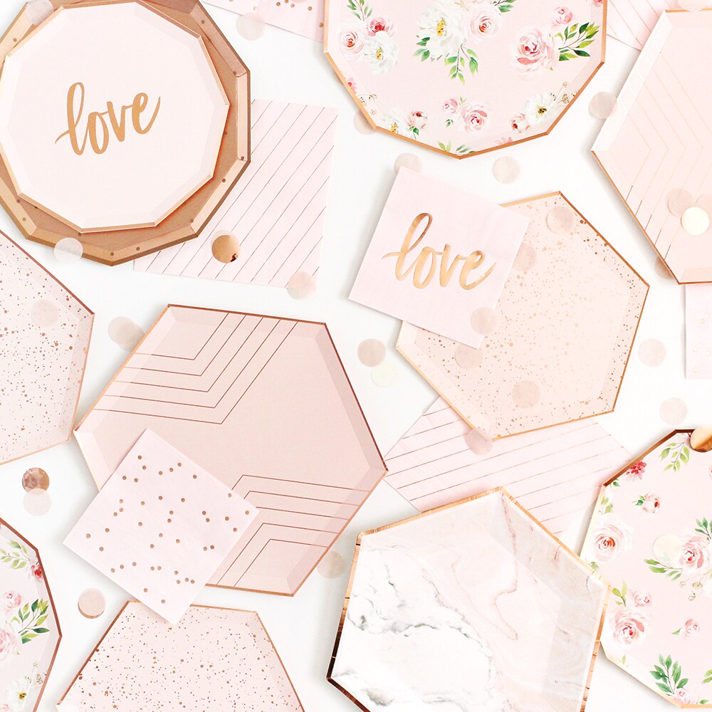 Paper Plates - Small - Blush &#x26; Rose Gold Splatter