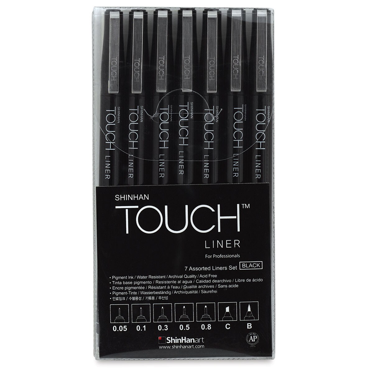 Shinhan Touch Liner Pens - Black, Set of 7