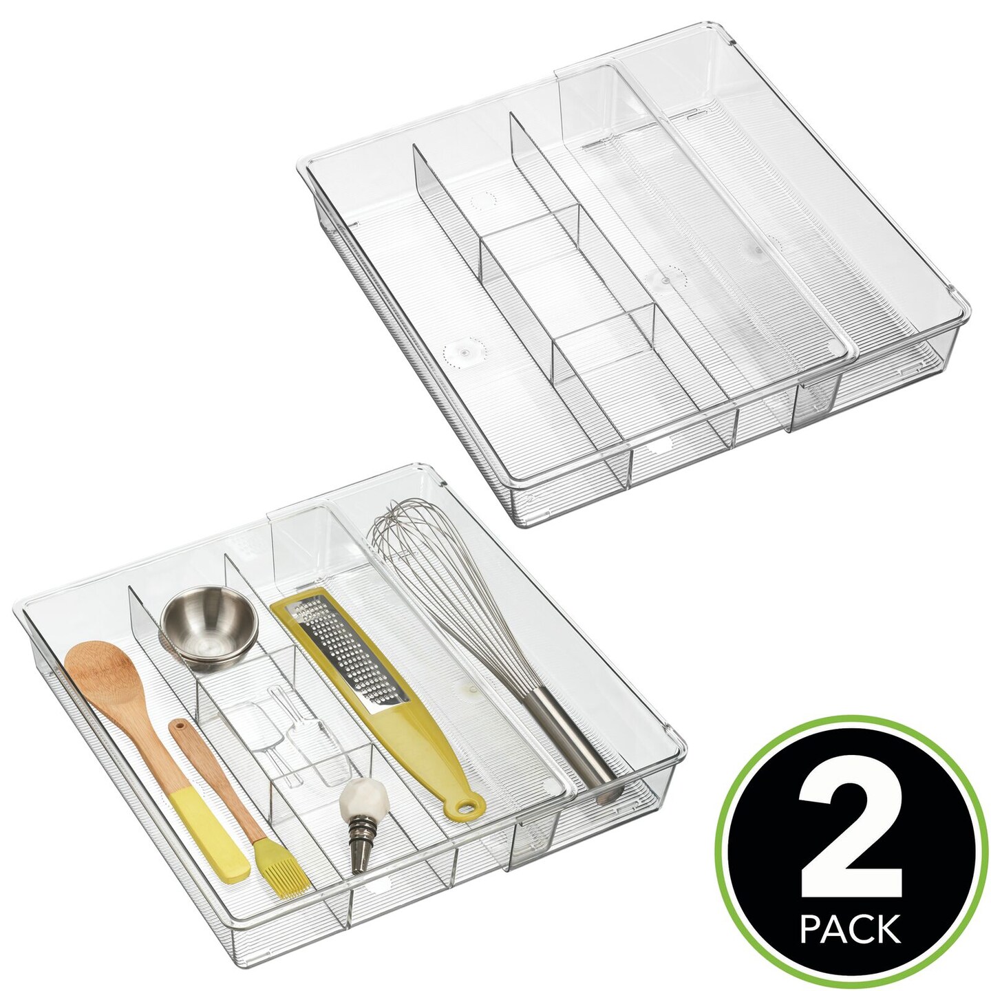 mDesign Expandable Drawer 5-Section Kitchen Utensil Organizer, 2 Pack, Clear
