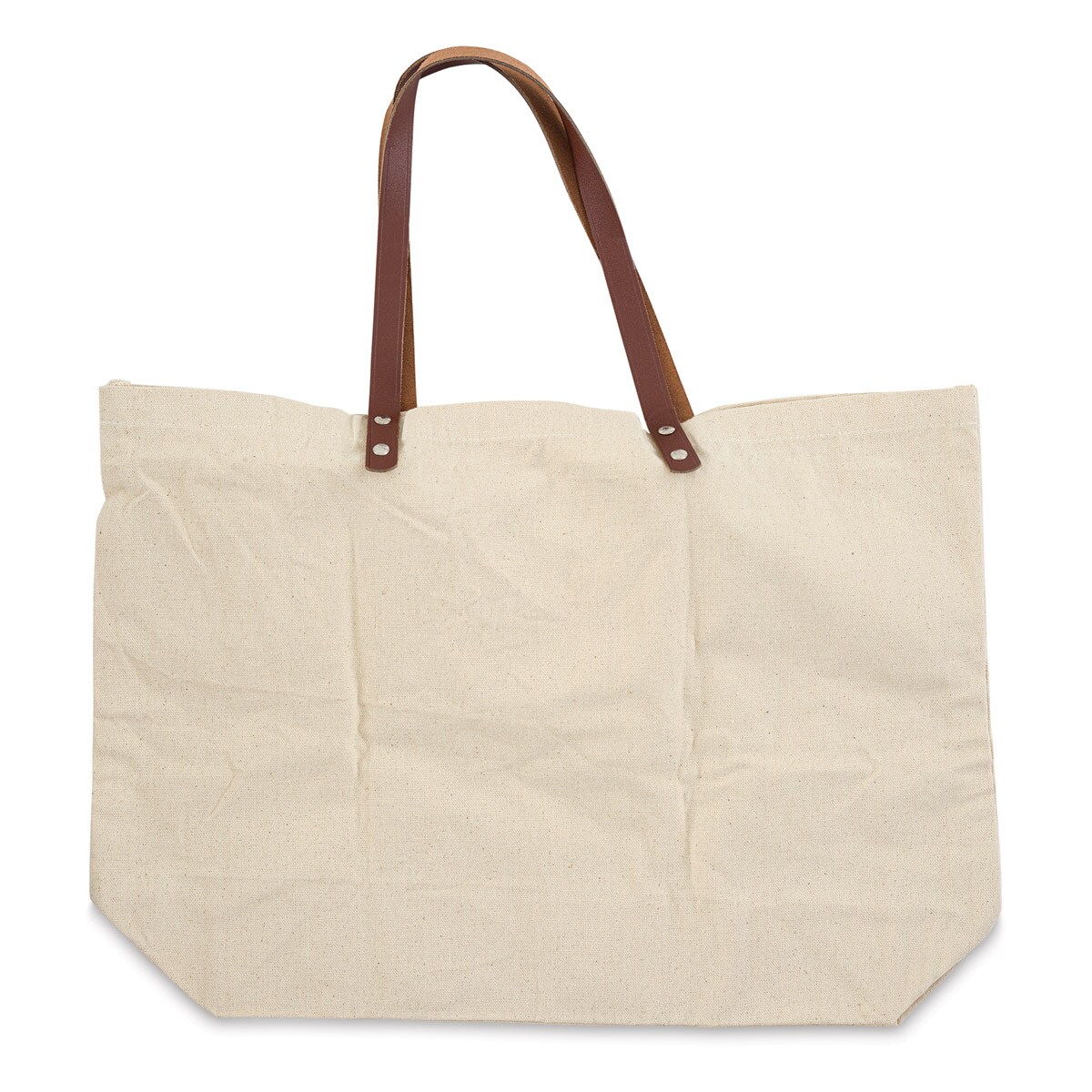 Leather Handle Canvas Tote - Natural, 20&#x22; x 15&#x22; x 5&#x22;