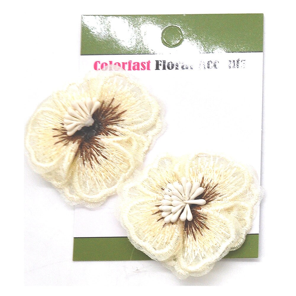 Belagio Colorfast Floral Accents, 2" Diameter, Embroidered Flowers, 2 Piece Pack, White