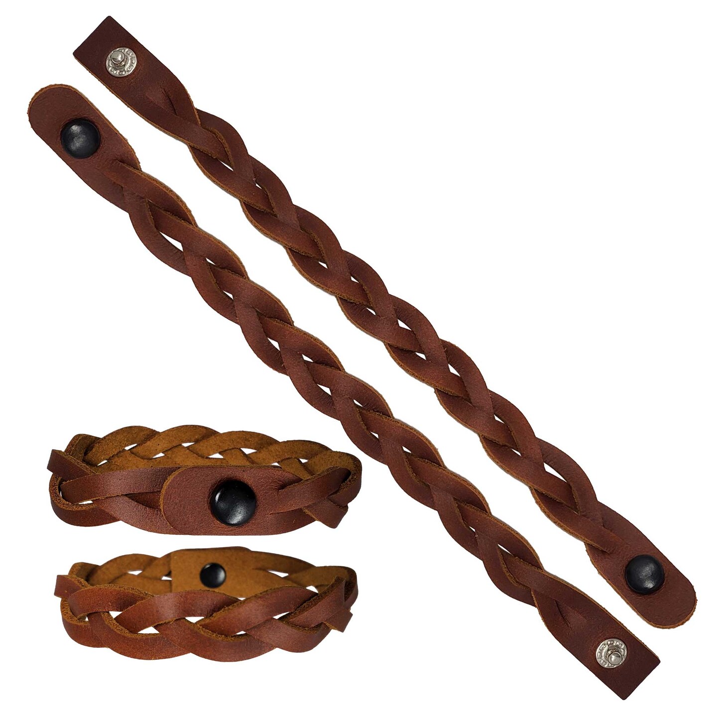 Mystery Braid Leather Bracelets Kit - 8 Brown Leather Bracelets Braiding Ready - Made in USA by Pitka Leather