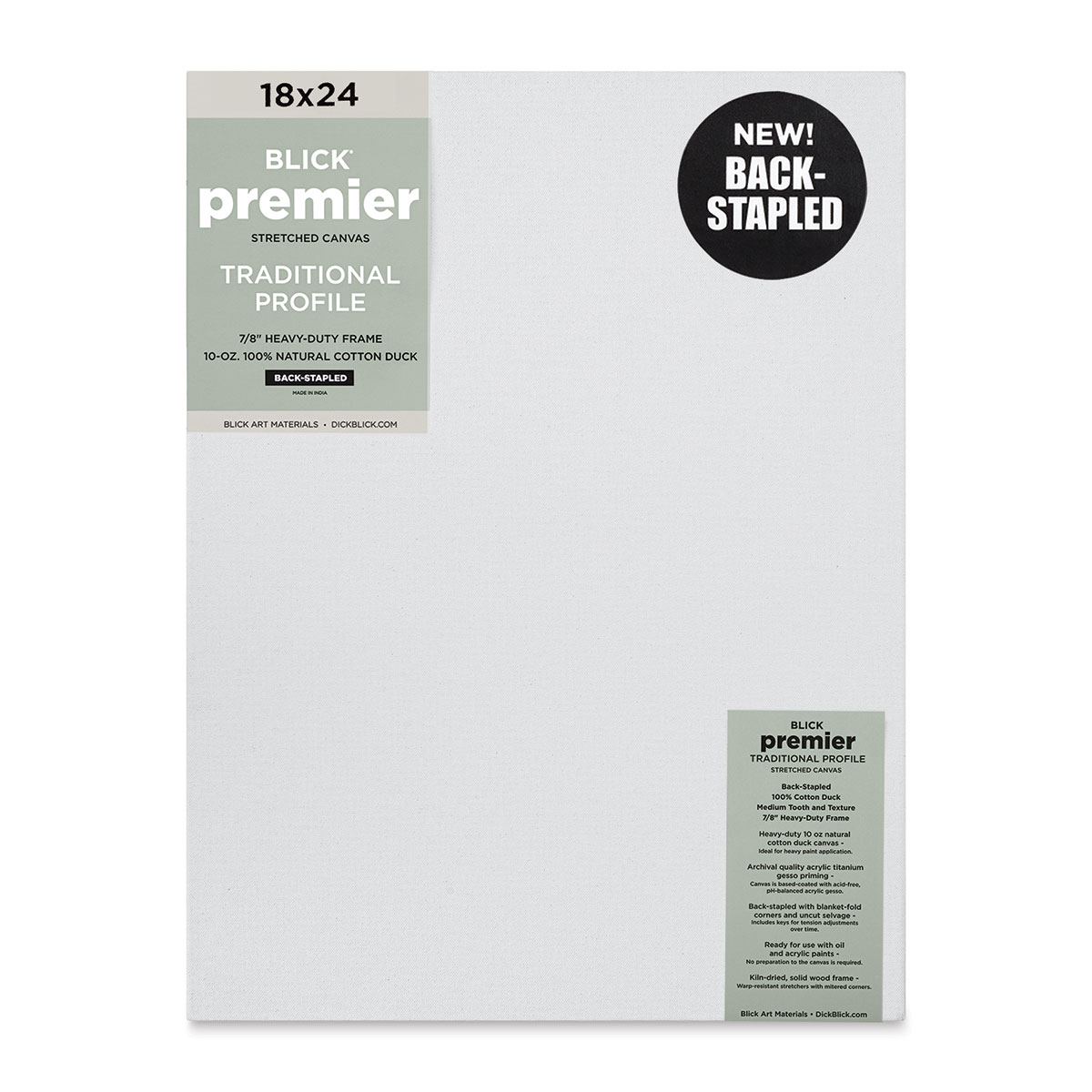 Blick Premier Stretched Cotton Canvas - Traditional Profile, Back ...