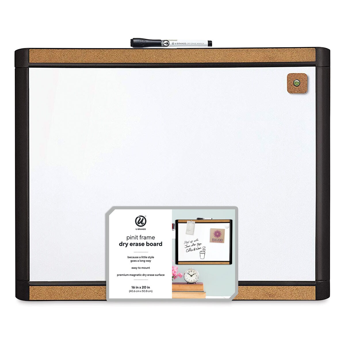 U Brands Combo Dry Erase Board - Pin-It Black Frame