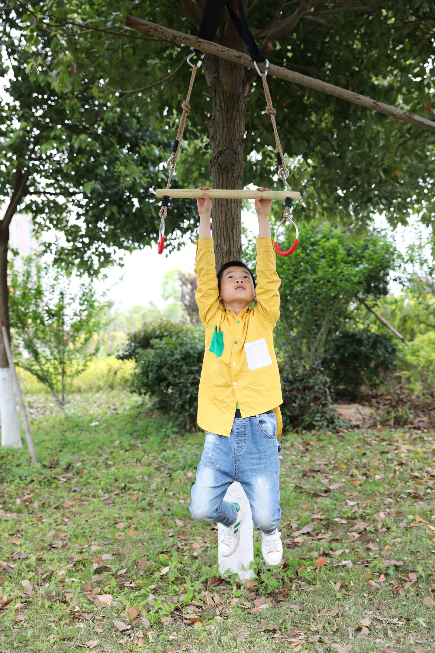 Kids Trapeze Swing Bar with Rings with Hanging Ropes