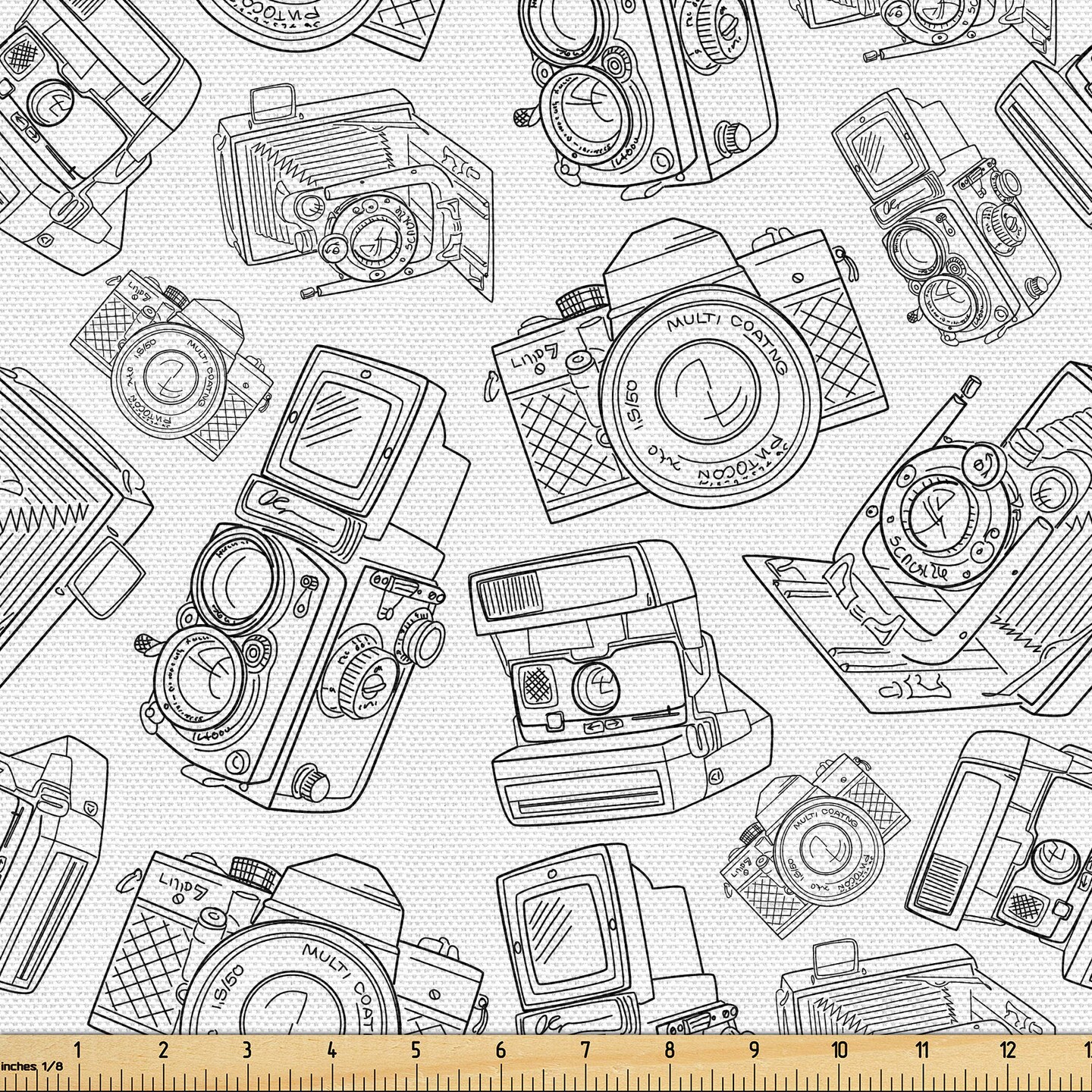 Ambesonne Vintage Fabric by The Yard, Antique Old Camera Monochrome Design Photography Hobby Technology Theme, Decorative Fabric for Upholstery and Home Accents, 5 Yards, Charcoal Grey