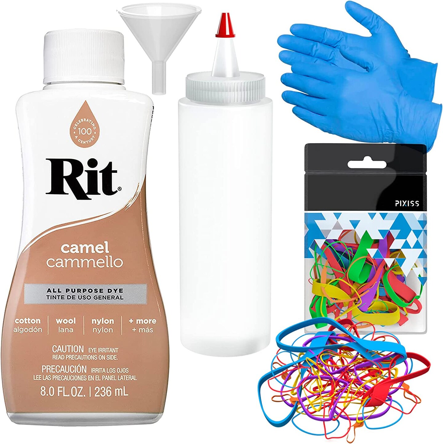 Rit Dye Liquid Camel All-Purpose Dye 8oz, Pixiss Tie Dye Accessories Bundle