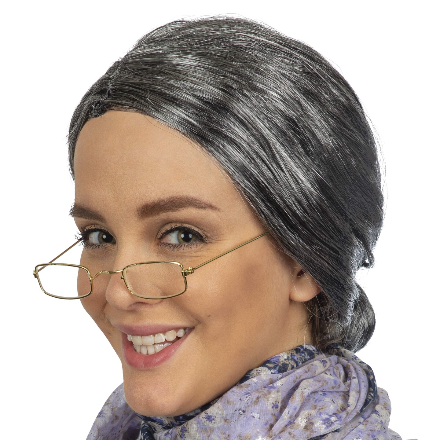 Old Lady Costume Set - Grey Granny Wig and Fake Gold Rectangle ...