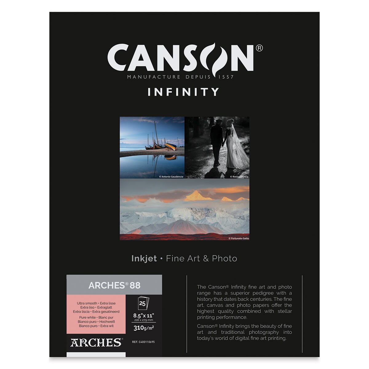 Canson Infinity Arches 88 Inkjet Fine Art and Photo Paper - 8-1/2&#x22; x 11&#x22;, 310 gsm, Package of 25