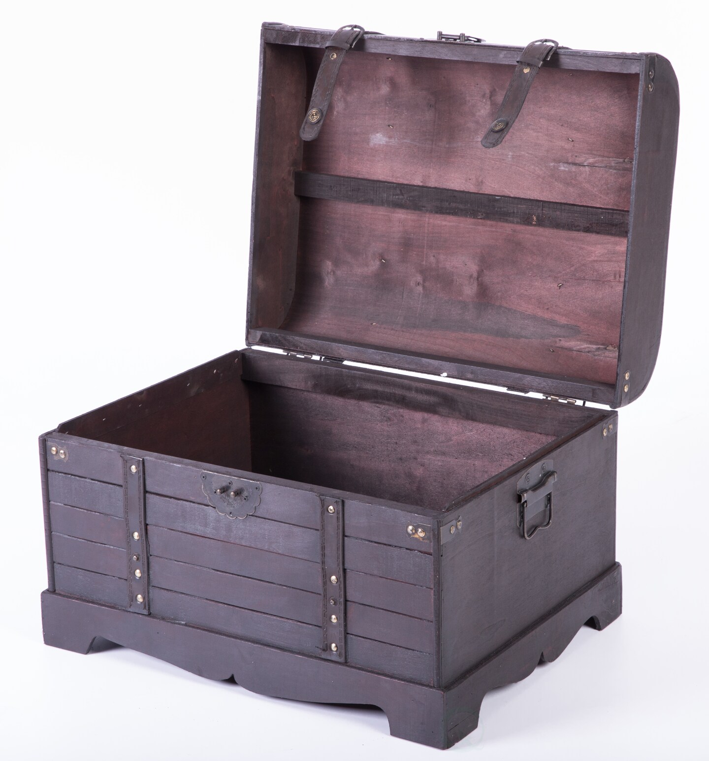 Antique Style Black Wooden Steamer Trunk, Coffee Table