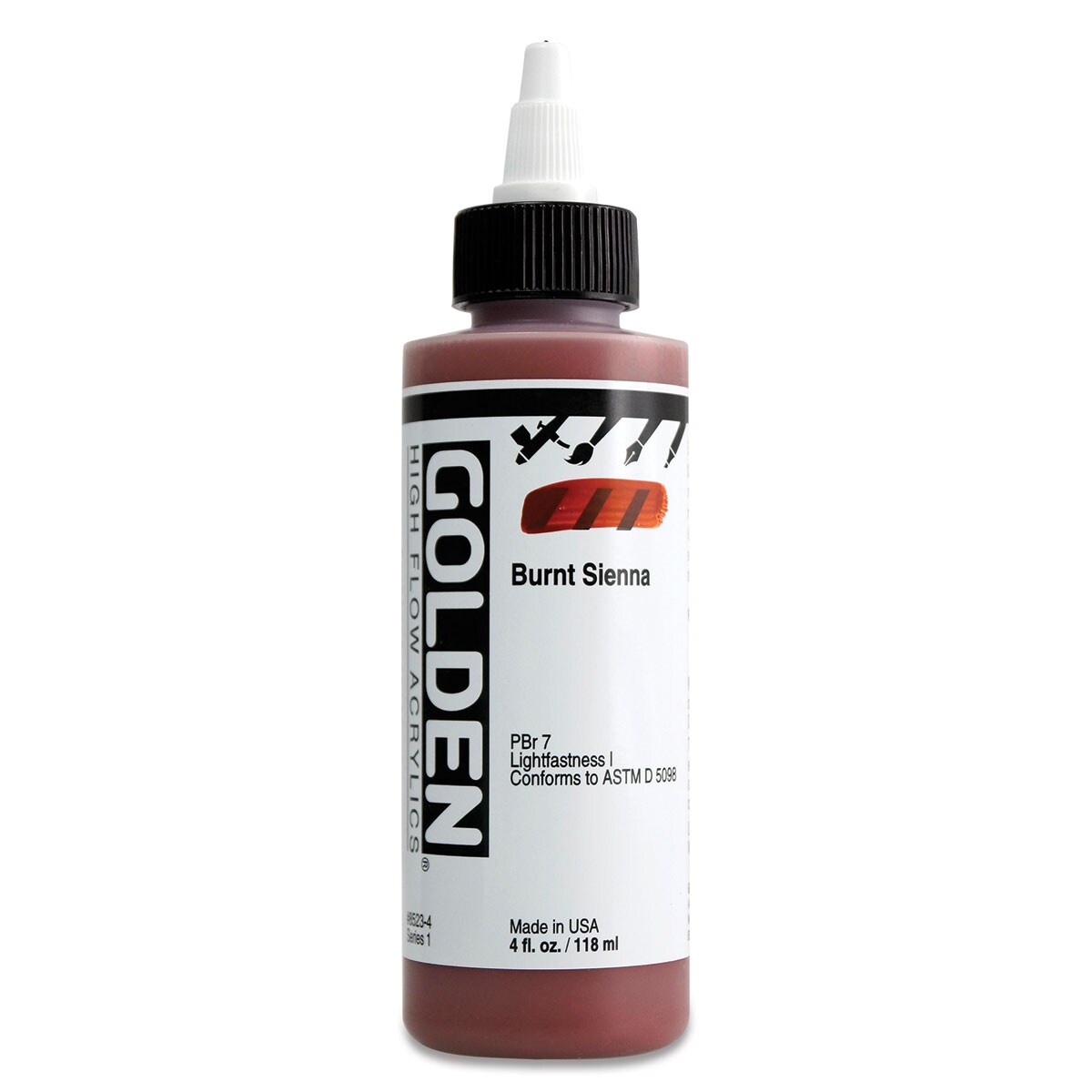 Golden High Flow Acrylics - Burnt Sienna, 4 oz bottle