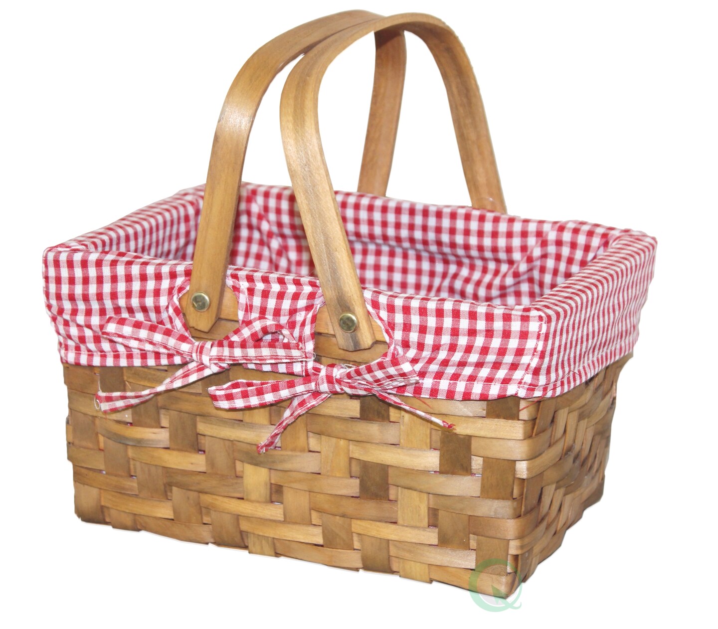 Small Rectangular Basket Lined with Gingham Lining, Carrying Handles