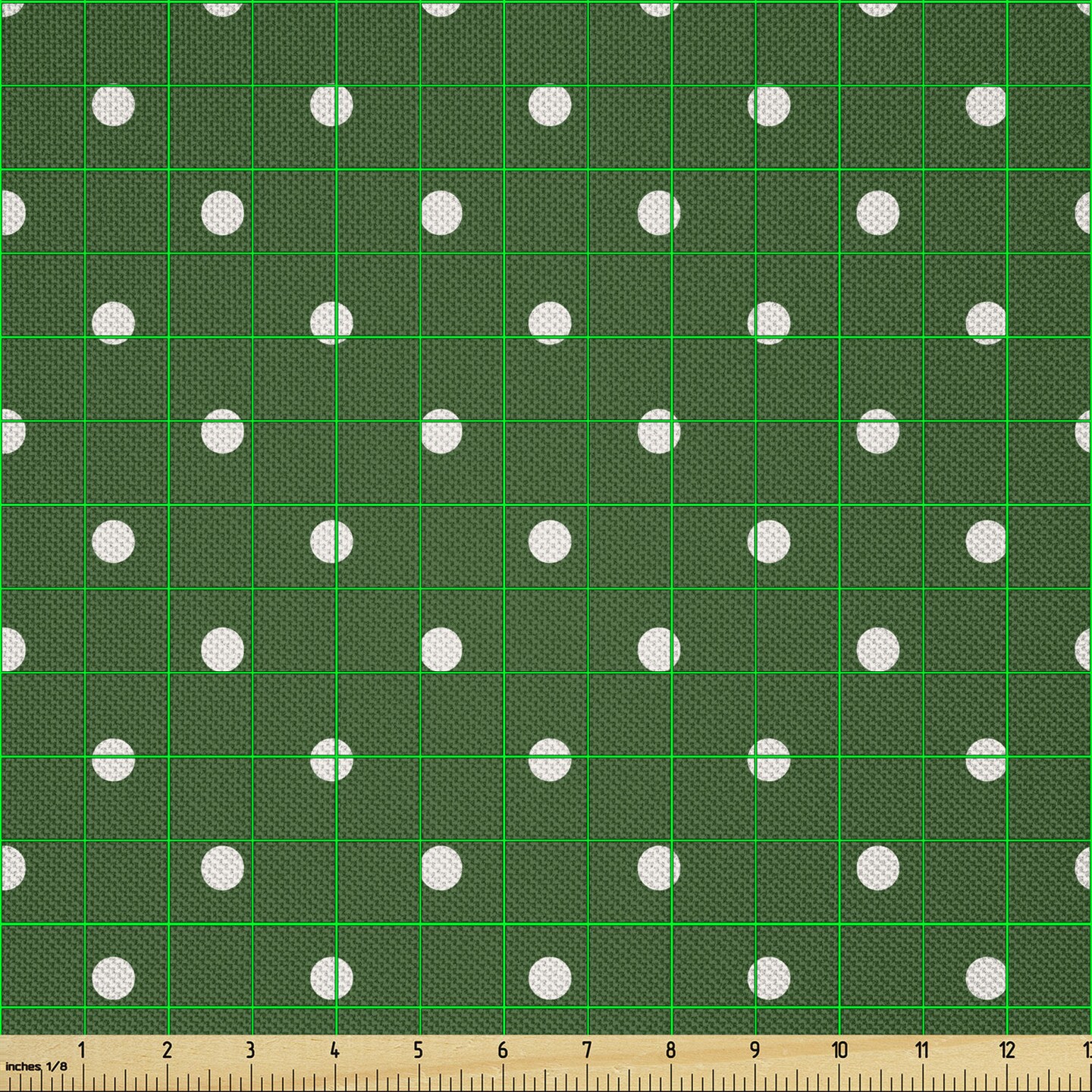 Ambesonne Christmas Fabric by The Yard, Retro Style Polka Dots Pattern in Xmas Noel Colors in Traditional Fashion, Decorative Satin Fabric for Home Textiles and Crafts, 1 Yards, Green and White