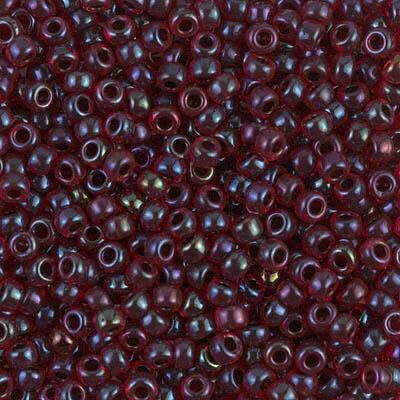 Miyuki 8 Round Seed Bead, 8-367, Garnet Lined Ruby AB, 10 grams