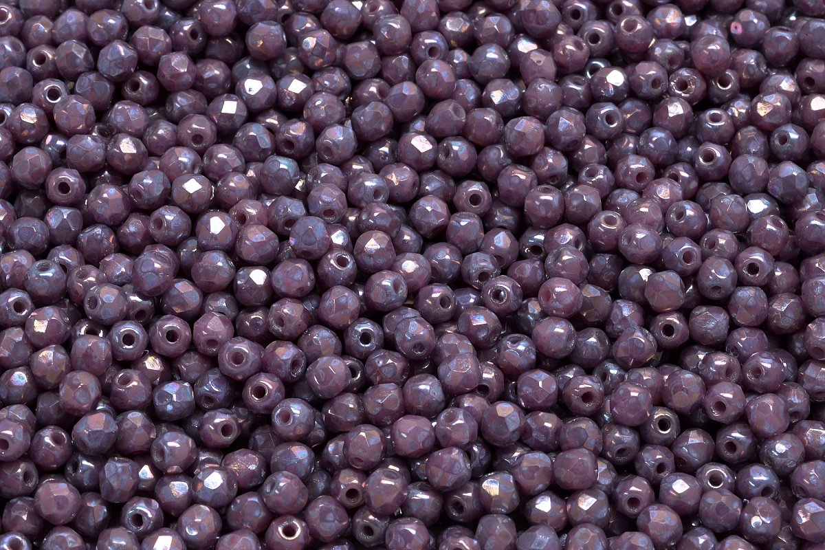 3mm Czech Fire Polish Round Bead, Opaque Pink Nebula, 50 pieces