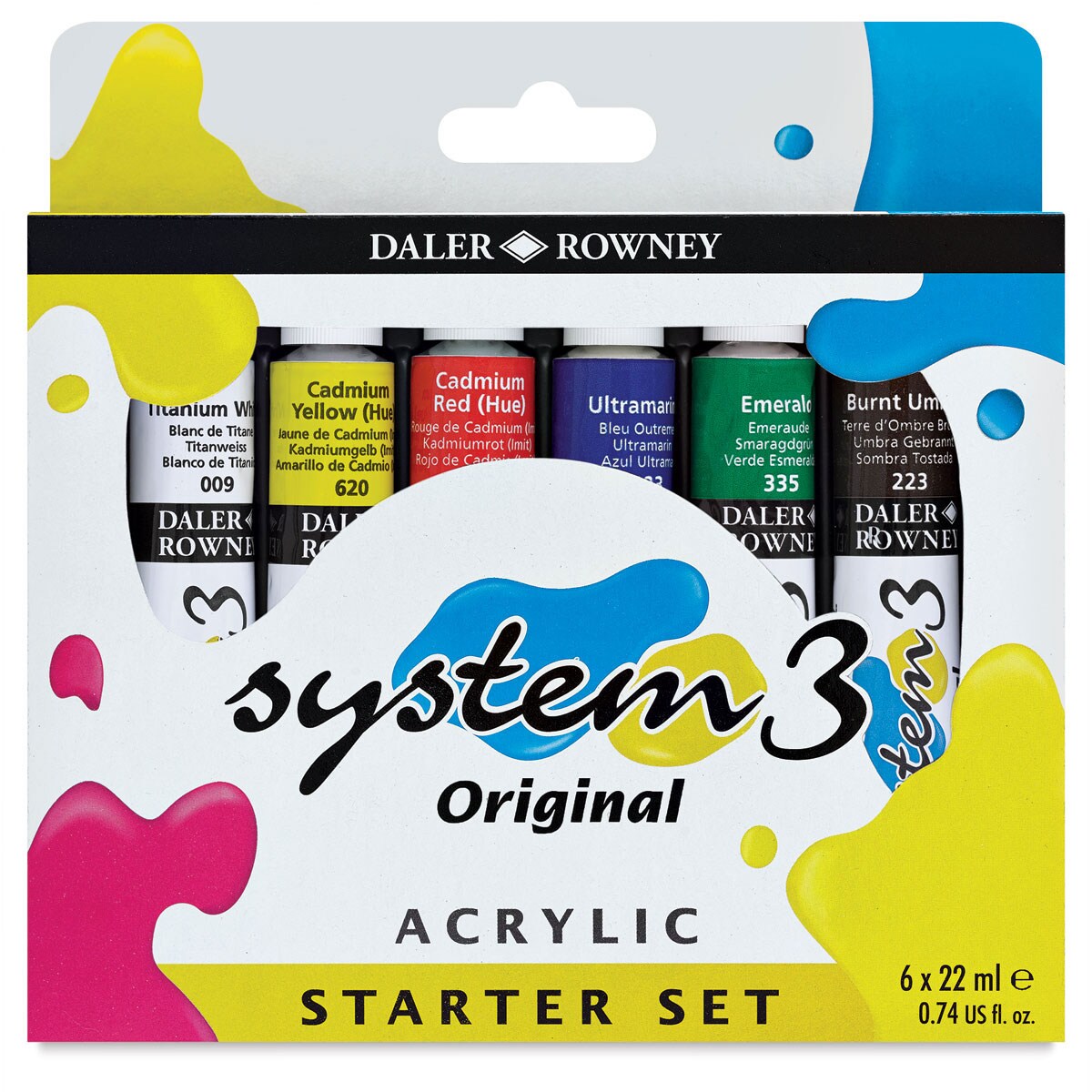 Daler-Rowney System3 Medium Body Acrylic Paints - Set of 6, Starter Colors, 22 ml