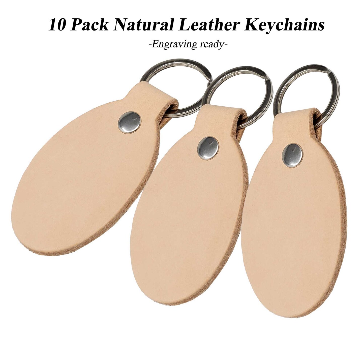 Blank Vegetable Tanned Leather Key Fobs – Ready for Stamping, Tooling & Engraving - 10 Pack