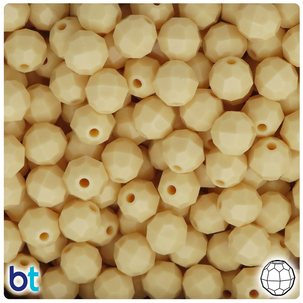 BeadTin Ivory Opaque 10mm Faceted Round Plastic Craft Beads (225pcs)