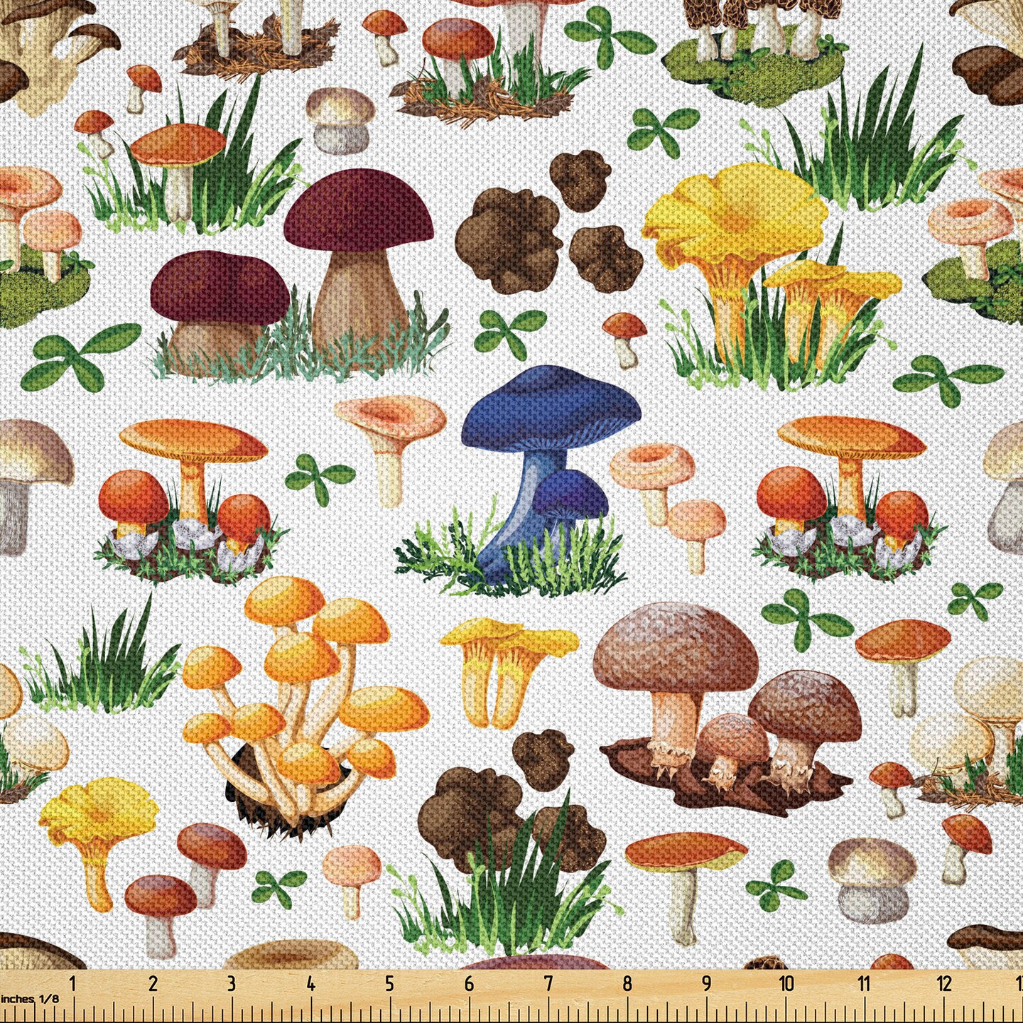 Ambesonne Mushroom Fabric by The Yard, Pattern Types of Mushrooms Wild ...