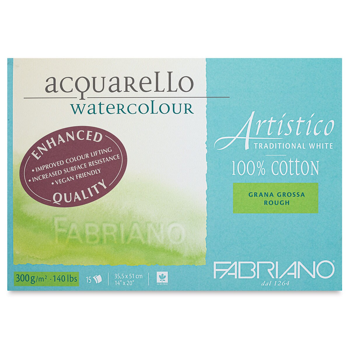 Fabriano Artistico Enhanced Watercolor Block - Traditional White, Rough Press, 14&#x22; x 20&#x22;