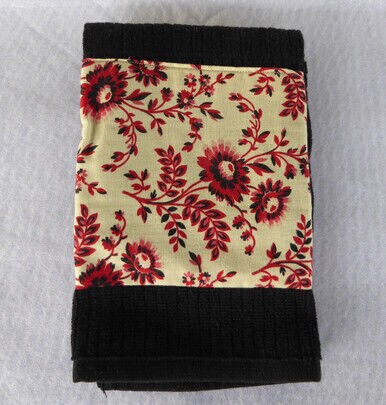 Christmas Hand Towel Black Cotton Terry with Red and Black Flowers