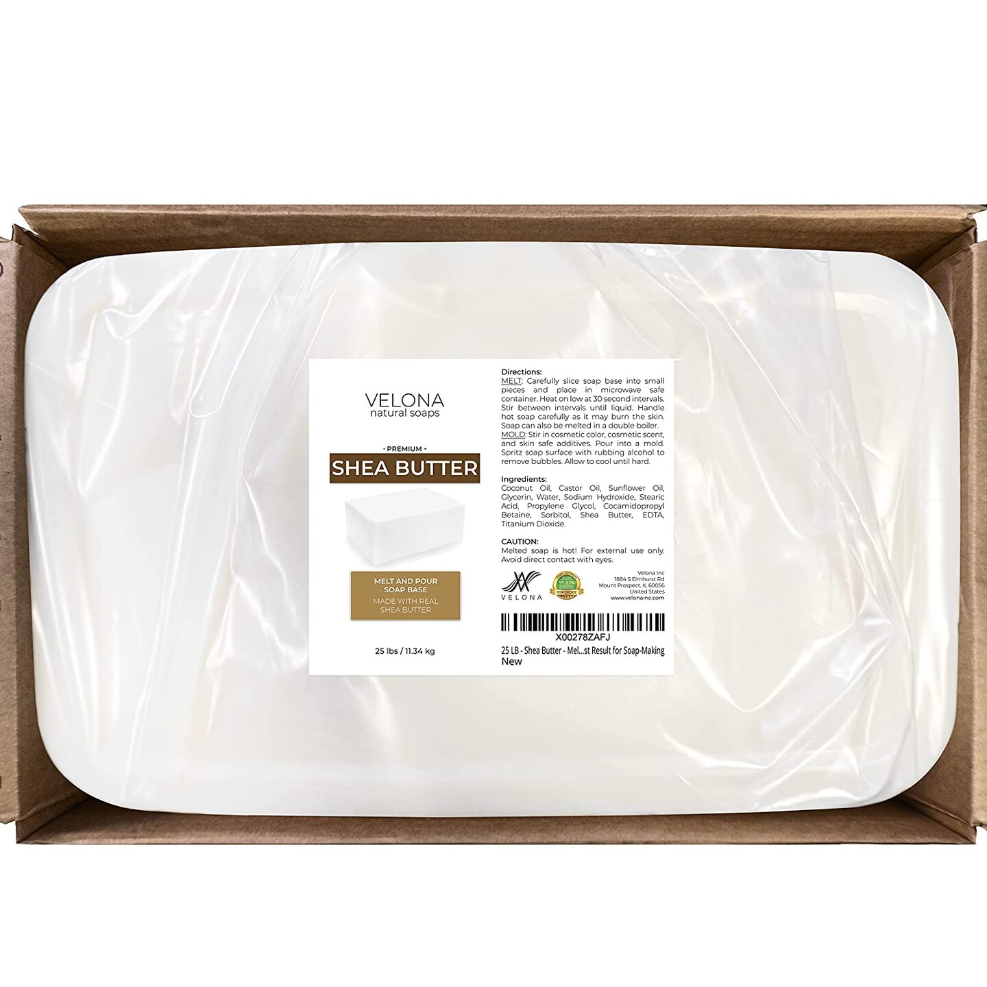 25 LB - Shea Butter - Melt and Pour Soap Base by Velona | SLS/SLES Free | Natural Bars for The Best Result for Soap-Making