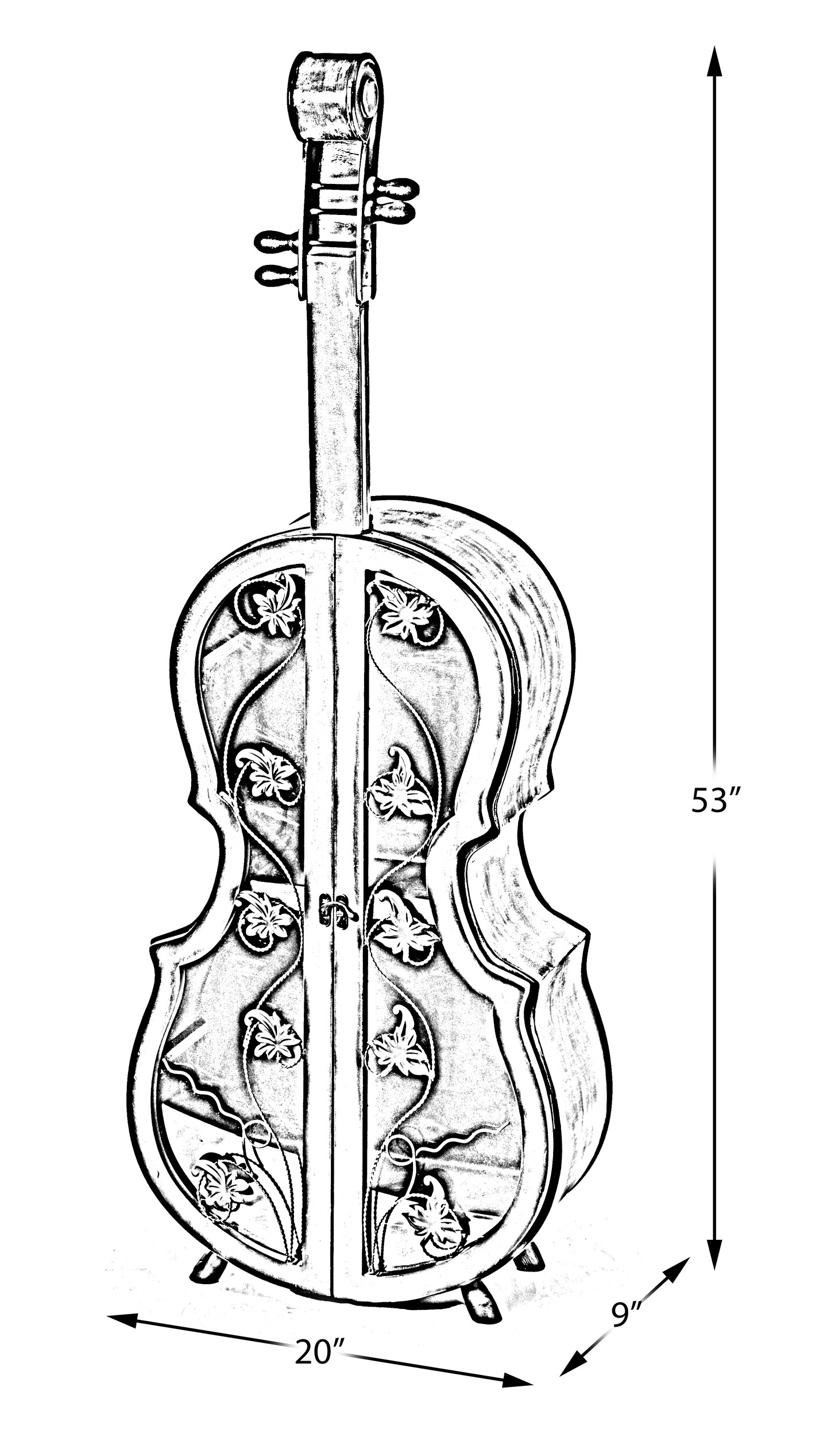 4.5 Feet Tall Violin Shaped Cabinet With 2 Shelf and Acrylic Clear Double Door