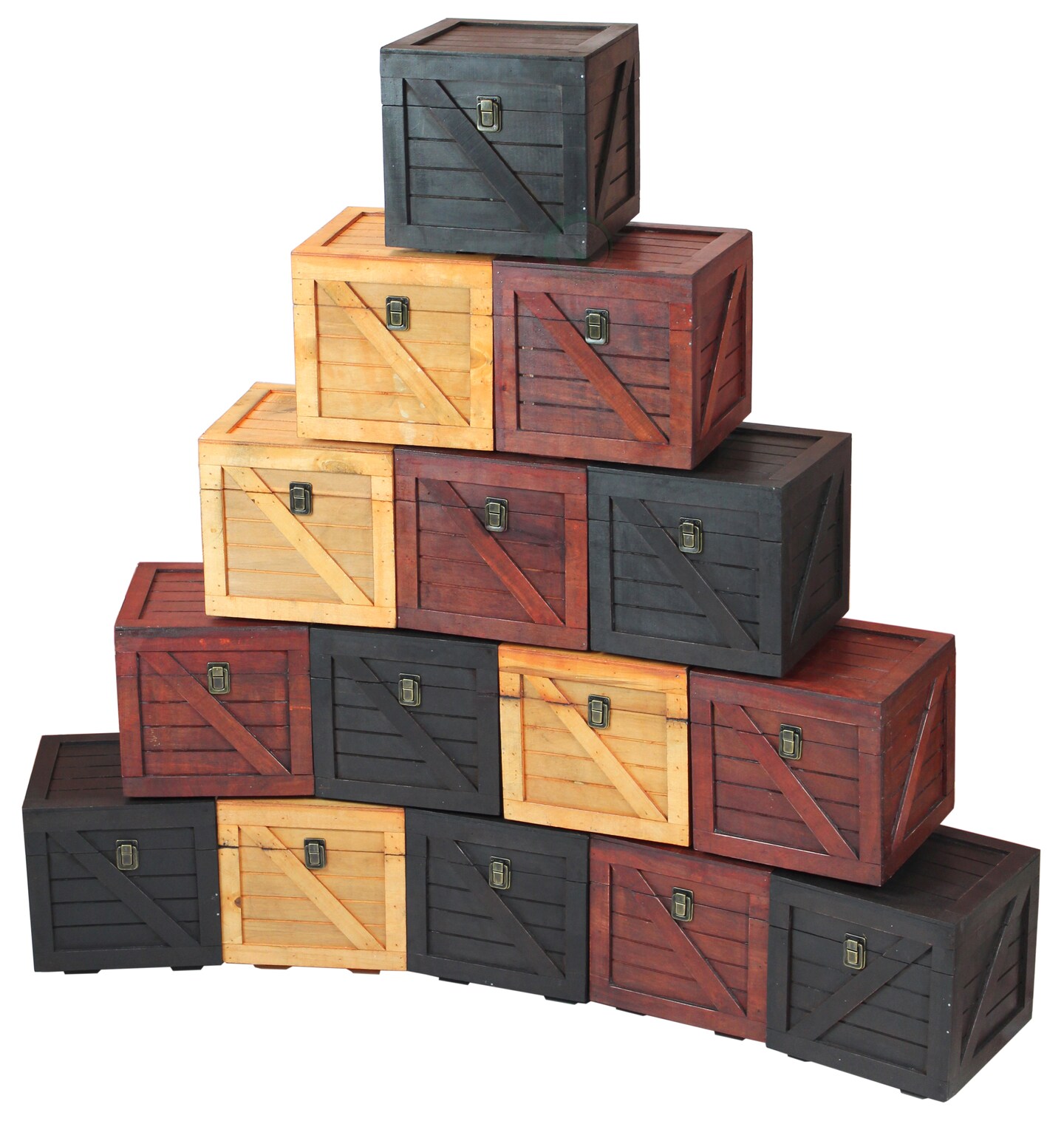 Wooden Stackable Treasure Chest Cargo Crate Style, Light Brown