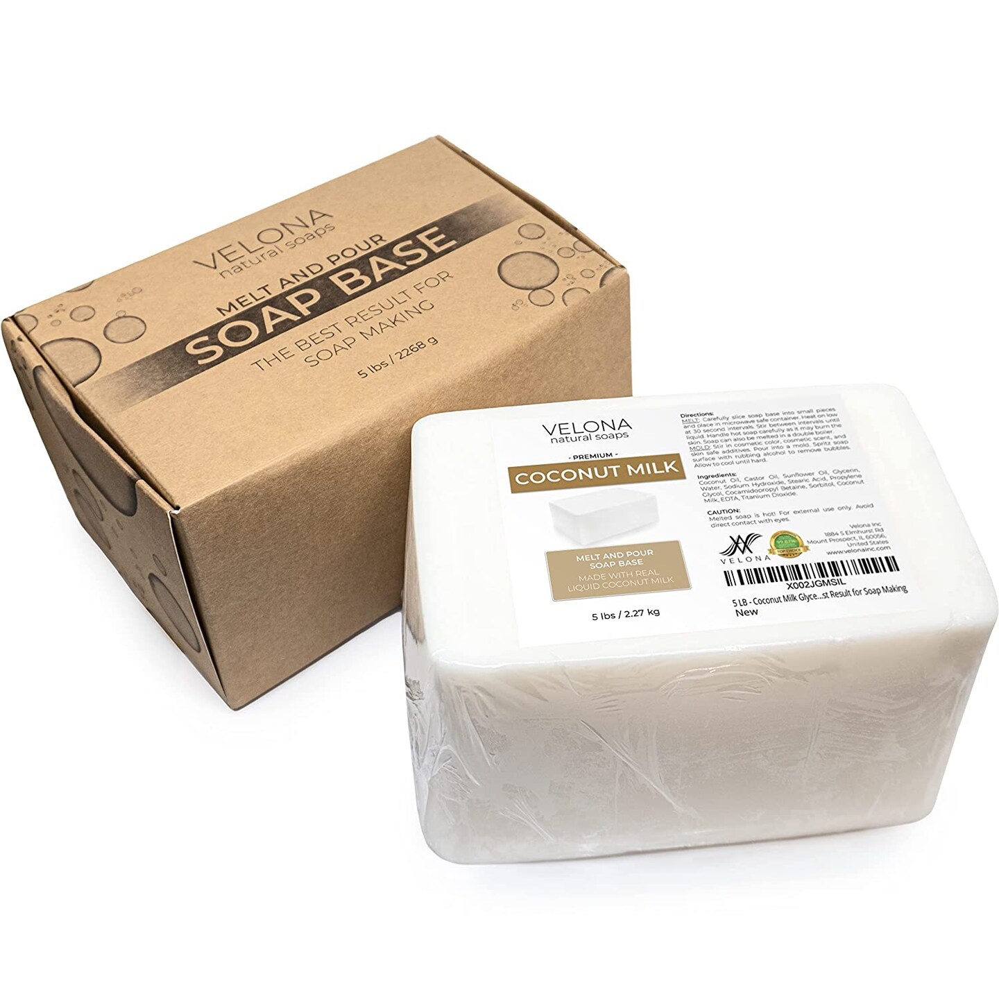 5 LB - Coconut Milk Glycerin Soap Base by Velona | SLS/SLES Free | Melt and Pour | Natural Bar for The Best Result for Soap Making&#x2026;
