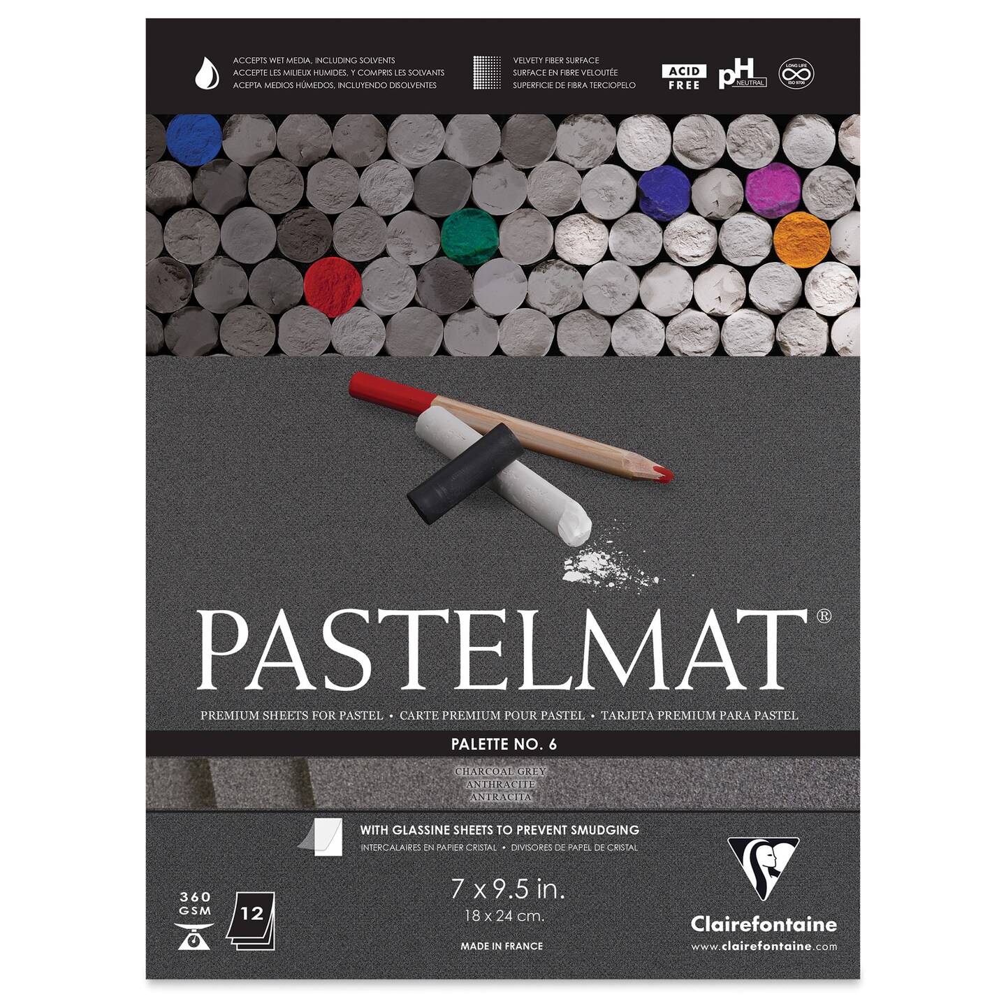 Clairefontaine Pastelmat Pad - 7&#x22; x 9-1/2&#x22;, Charcoal Grey, 12 Sheets