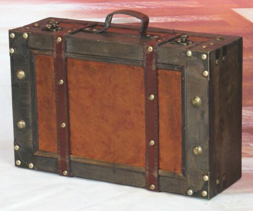 Wooden Vintage Luggage Trunks - Antique Carry-on Suitcase Storage Box with Hinged Lids, Old-Fashioned Decorative Box
