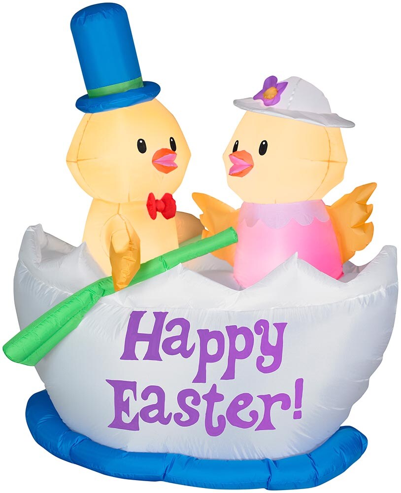 5' Gemmy Airblown Inflatable Easter Chicks in Easter Egg Boat Scene 44077