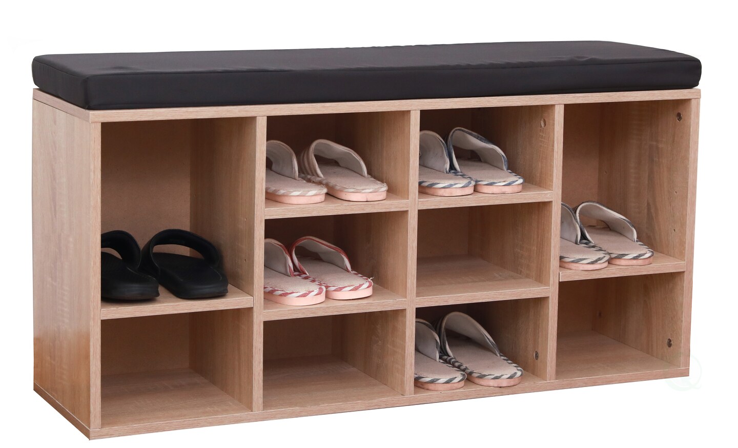 Natural Wooden Shoe Cubicle Storage Entryway Bench with Soft Cushion for Seating