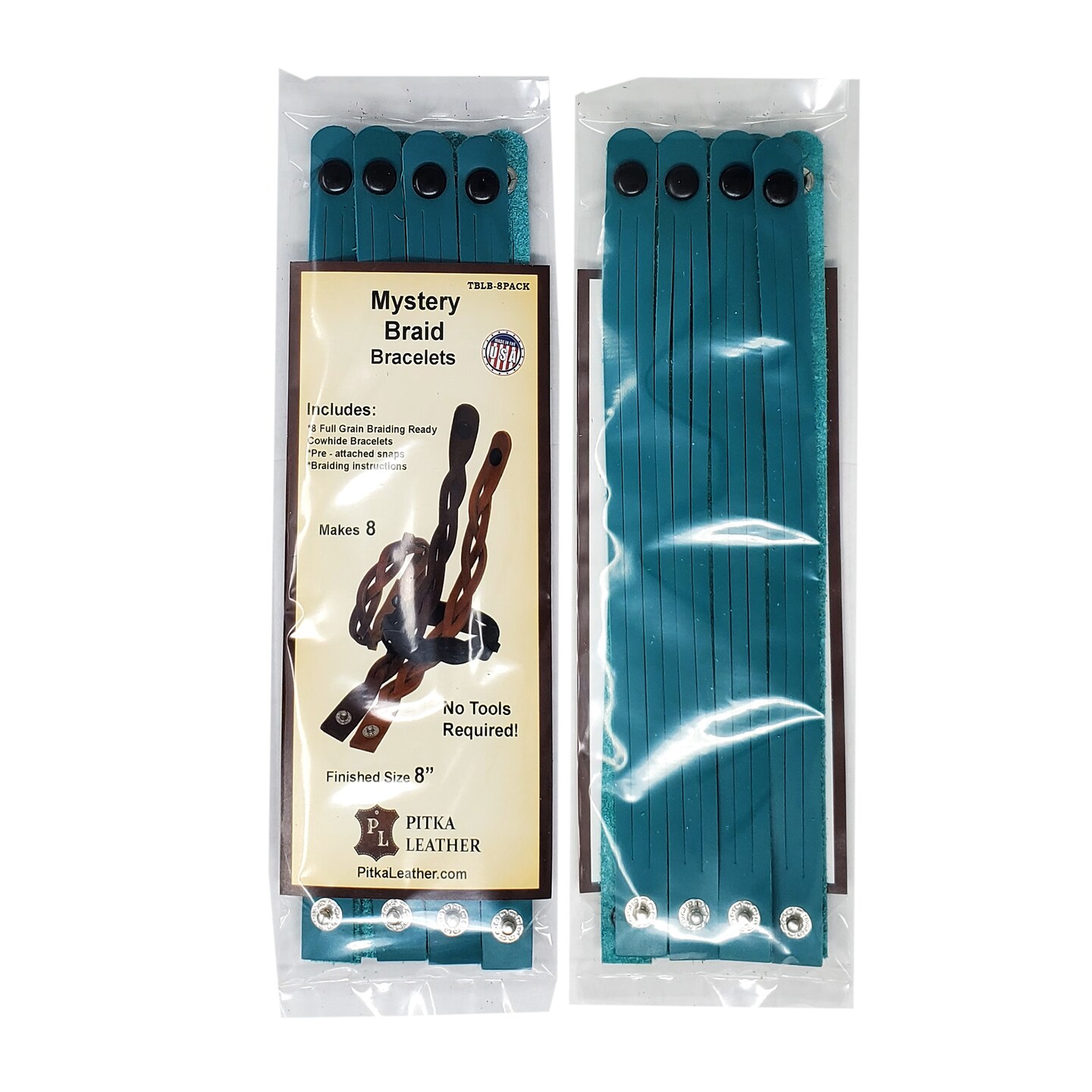 Mystery Braid Leather Bracelets Kit - 8 TurquoiseDIY Leather Bracelets Braiding Ready - Made in USA