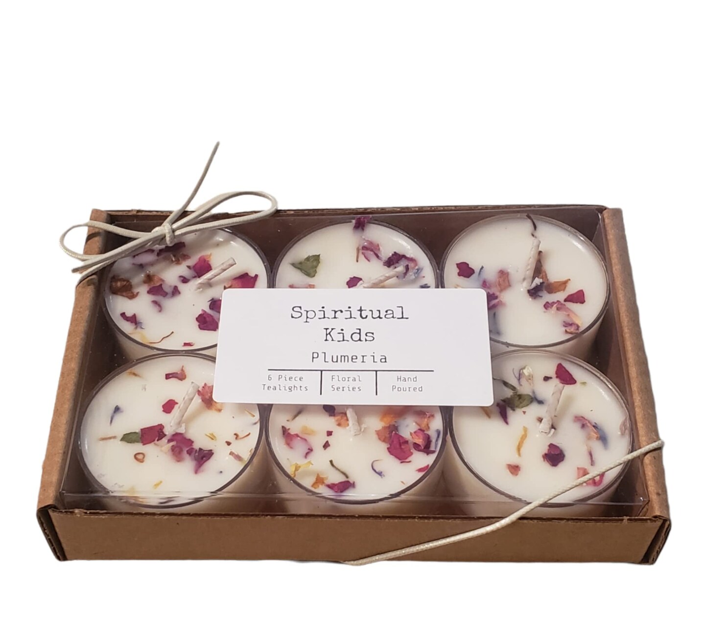 Plumeria Natural 6 Count Soy Wax Tealights Hand Poured with Fragrant/Essential Oils &#x26; Dried Flowers | Christmas Gift | Wedding Favors |